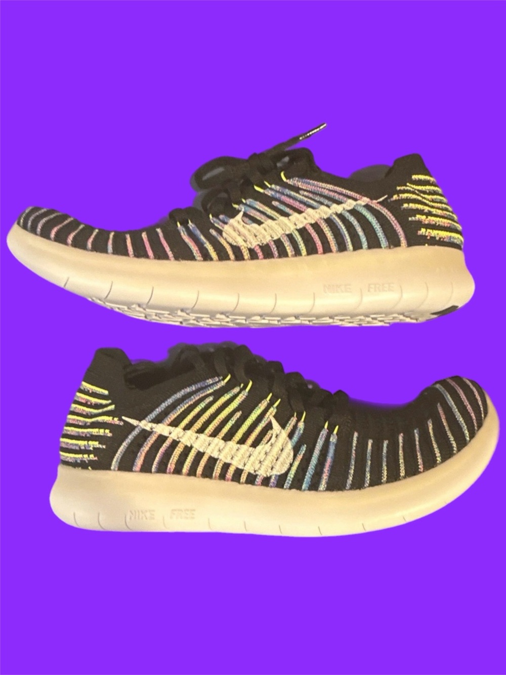 Nike FREE RN FLYKNIT RUNNING SHOE BLACK
RAINBOW WOMENS Size 10